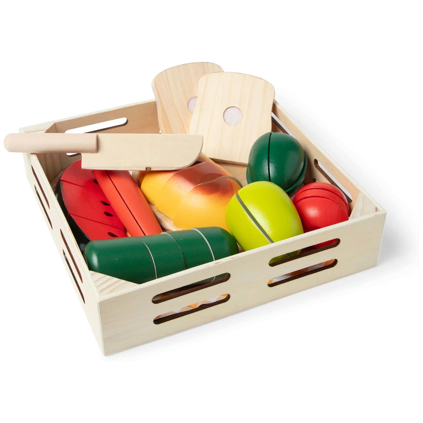 Melissa & Doug 멜리사앤더그 컷팅 푸드 세트 핸드페인트 원목 놀이 음식 25+피스 도마·칼 포함 (3세 이상)
