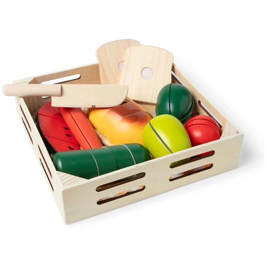 Melissa & Doug 멜리사앤더그 컷팅 푸드 세트 핸드페인트 원목 놀이 음식 25+피스 도마·칼 포함 (3세 이상)