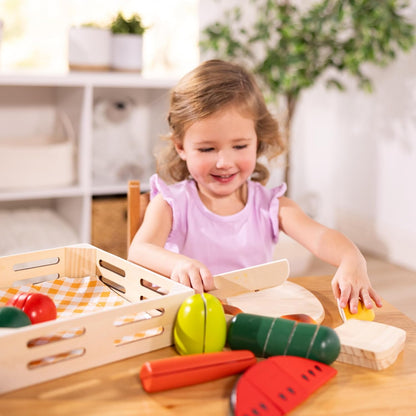 Melissa & Doug 멜리사앤더그 컷팅 푸드 세트 핸드페인트 원목 놀이 음식 25+피스 도마·칼 포함 (3세 이상)