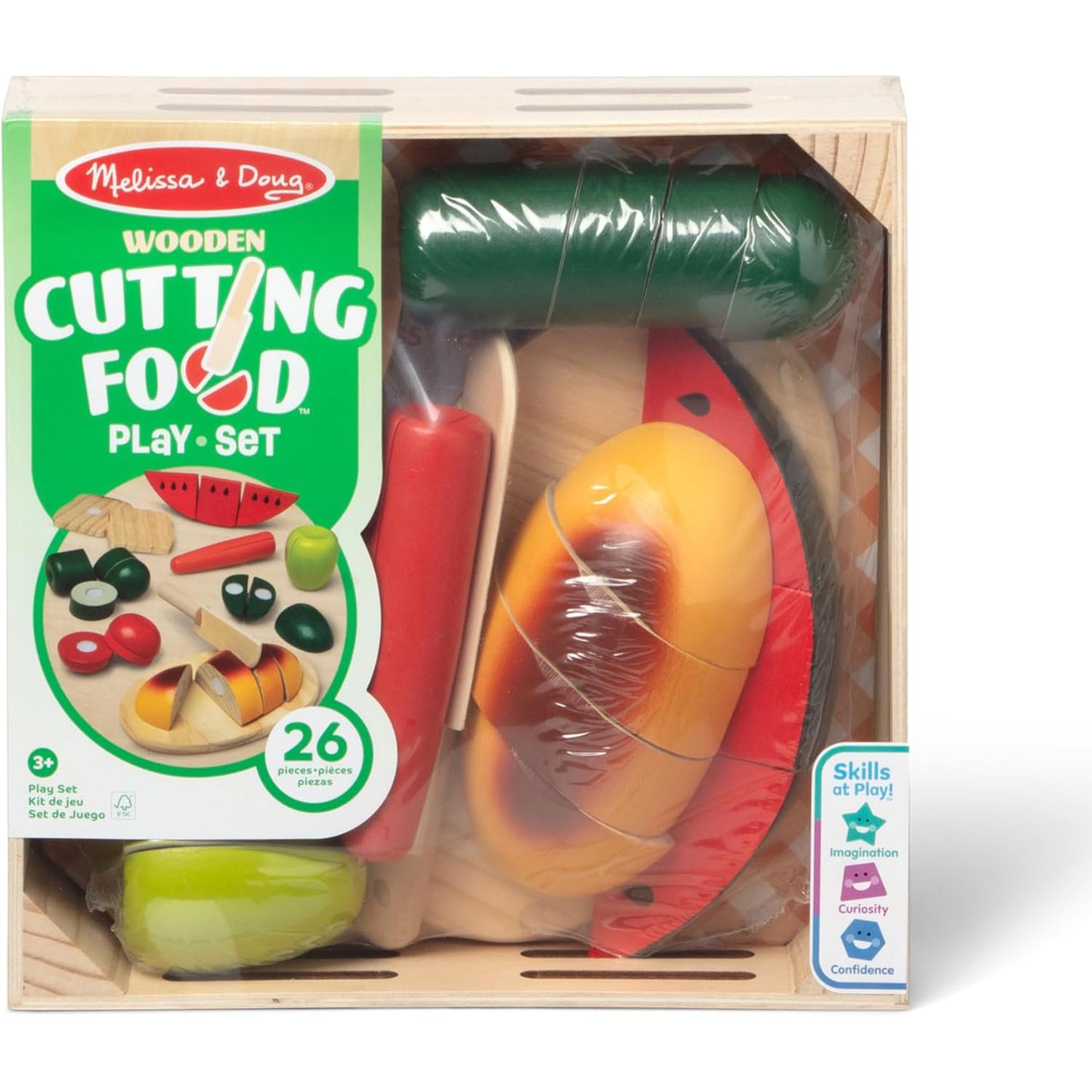 Melissa & Doug 멜리사앤더그 컷팅 푸드 세트 핸드페인트 원목 놀이 음식 25+피스 도마·칼 포함 (3세 이상)