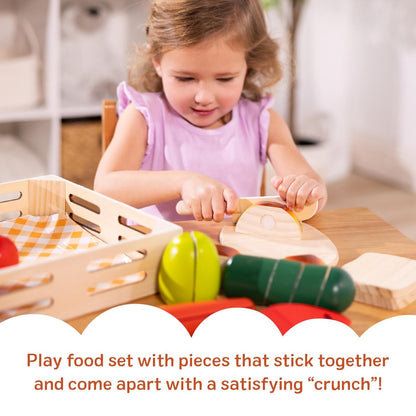 Melissa & Doug 멜리사앤더그 컷팅 푸드 세트 핸드페인트 원목 놀이 음식 25+피스 도마·칼 포함 (3세 이상)