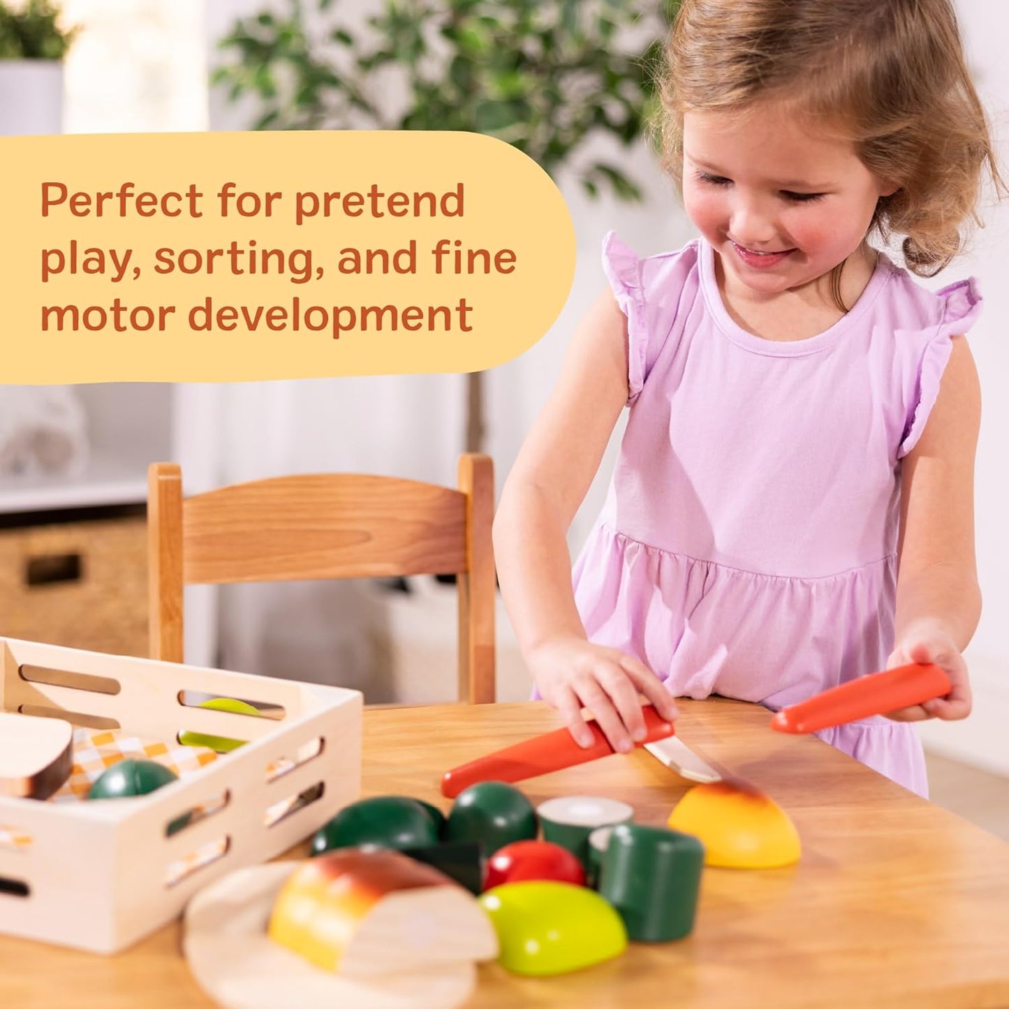 Melissa & Doug 멜리사앤더그 컷팅 푸드 세트 핸드페인트 원목 놀이 음식 25+피스 도마·칼 포함 (3세 이상)