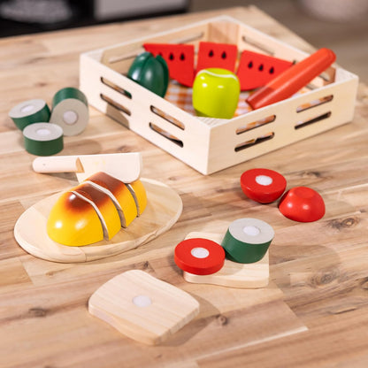 Melissa & Doug 멜리사앤더그 컷팅 푸드 세트 핸드페인트 원목 놀이 음식 25+피스 도마·칼 포함 (3세 이상)