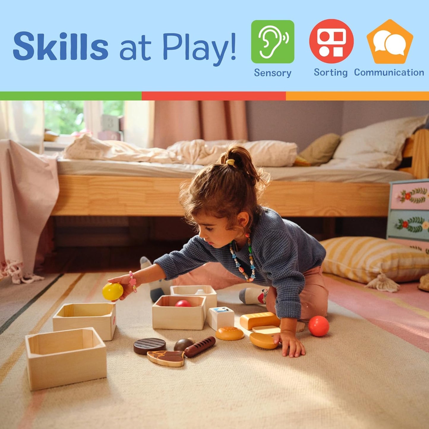Melissa & Doug Food Groups — 21-Piece Wooden Pretend Play Food Set with 4 Sorting Crates (Ages 3+)