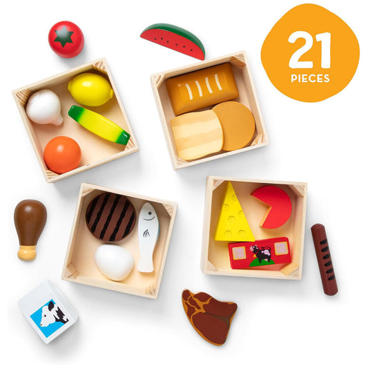 Melissa & Doug 멜리사앤더그 푸드 그룹스 21피스 원목 놀이 음식 세트 4가지 분류 박스 (3세 이상)