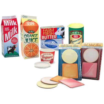 Melissa & Doug Fridge Fillers — 8-Piece Wooden Grocery Play Food Cartons (Milk, Juice, Eggs & More, Ages 3+)