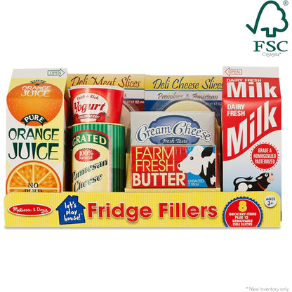 Melissa & Doug Fridge Fillers — 8-Piece Wooden Grocery Play Food Cartons (Milk, Juice, Eggs & More, Ages 3+)