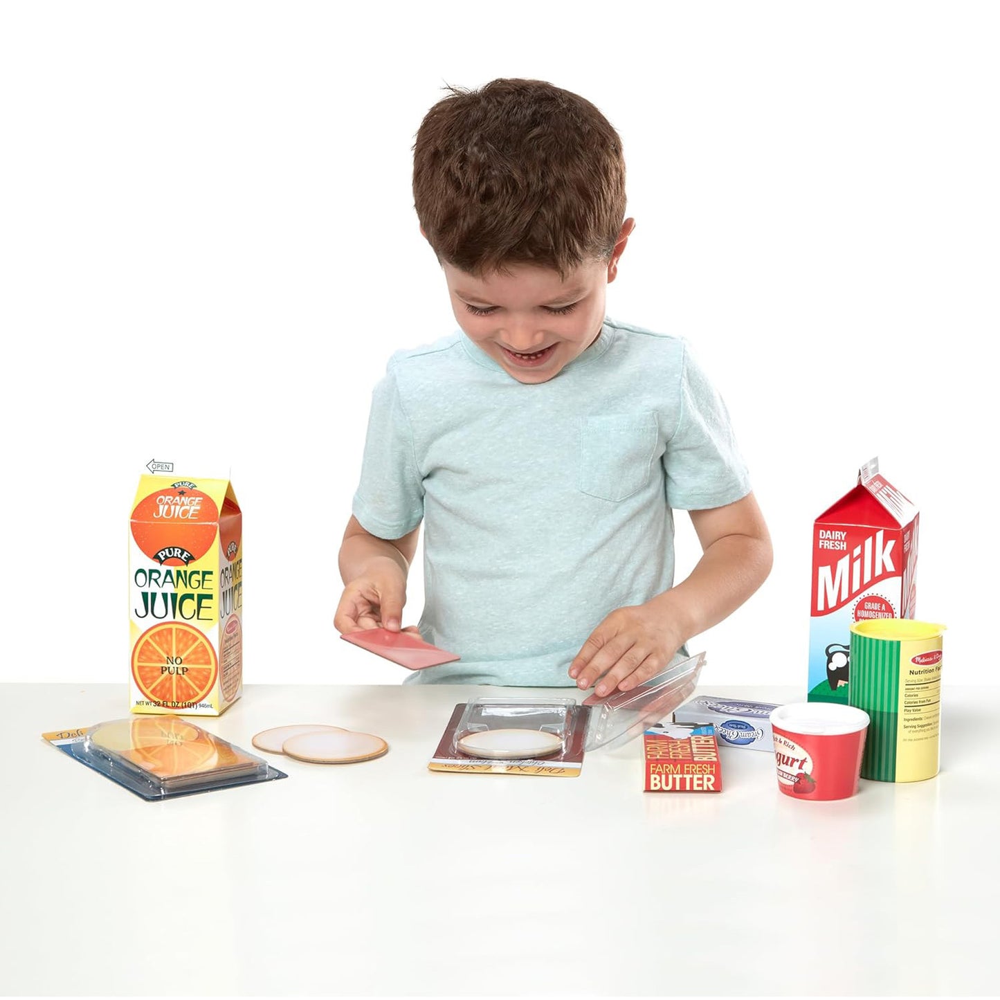 Melissa & Doug Fridge Fillers — 8-Piece Wooden Grocery Play Food Cartons (Milk, Juice, Eggs & More, Ages 3+)