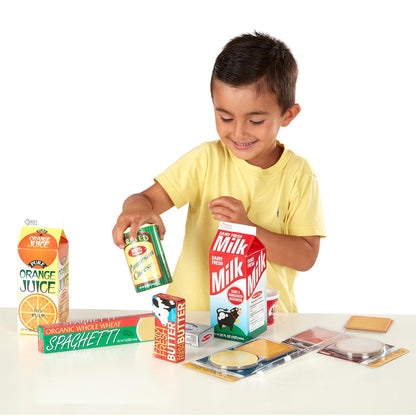 Melissa & Doug Fridge Fillers — 8-Piece Wooden Grocery Play Food Cartons (Milk, Juice, Eggs & More, Ages 3+)