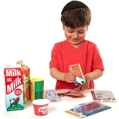Melissa & Doug Fridge Fillers — 8-Piece Wooden Grocery Play Food Cartons (Milk, Juice, Eggs & More, Ages 3+)