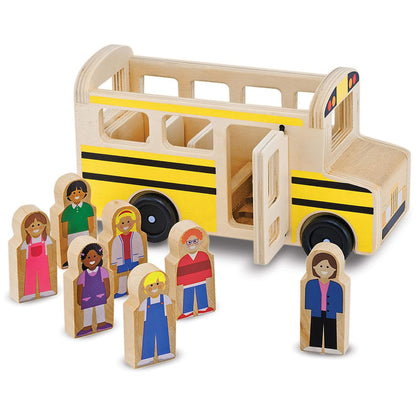 Melissa & Doug School Bus Wooden Play Set — Yellow School Bus with 7 Removable Play Figures (Ages 2+)