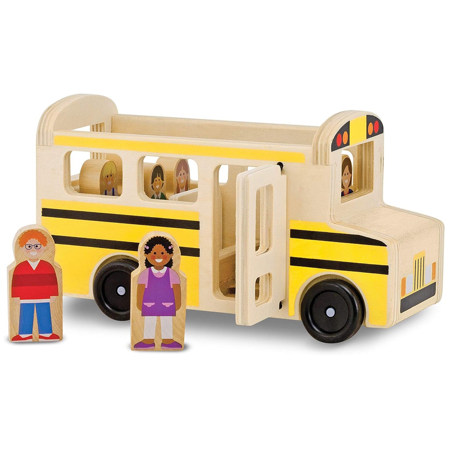 Melissa & Doug School Bus Wooden Play Set — Yellow School Bus with 7 Removable Play Figures (Ages 2+)