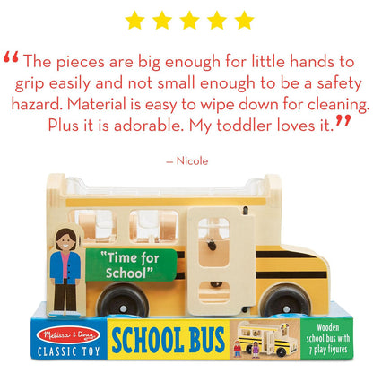 Melissa & Doug School Bus Wooden Play Set — Yellow School Bus with 7 Removable Play Figures (Ages 2+)