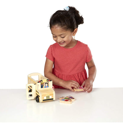 Melissa & Doug School Bus Wooden Play Set — Yellow School Bus with 7 Removable Play Figures (Ages 2+)