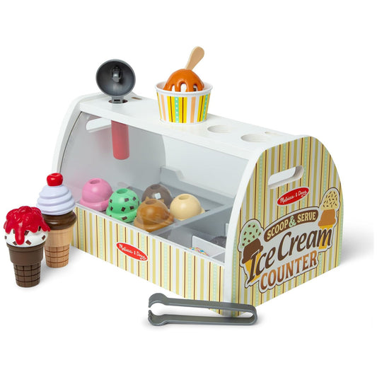 Melissa & Doug 멜리사앤더그 스쿱 앤 서브 아이스크림 카운터 28피스 원목 가상 아이스크림 가게 (3세 이상)