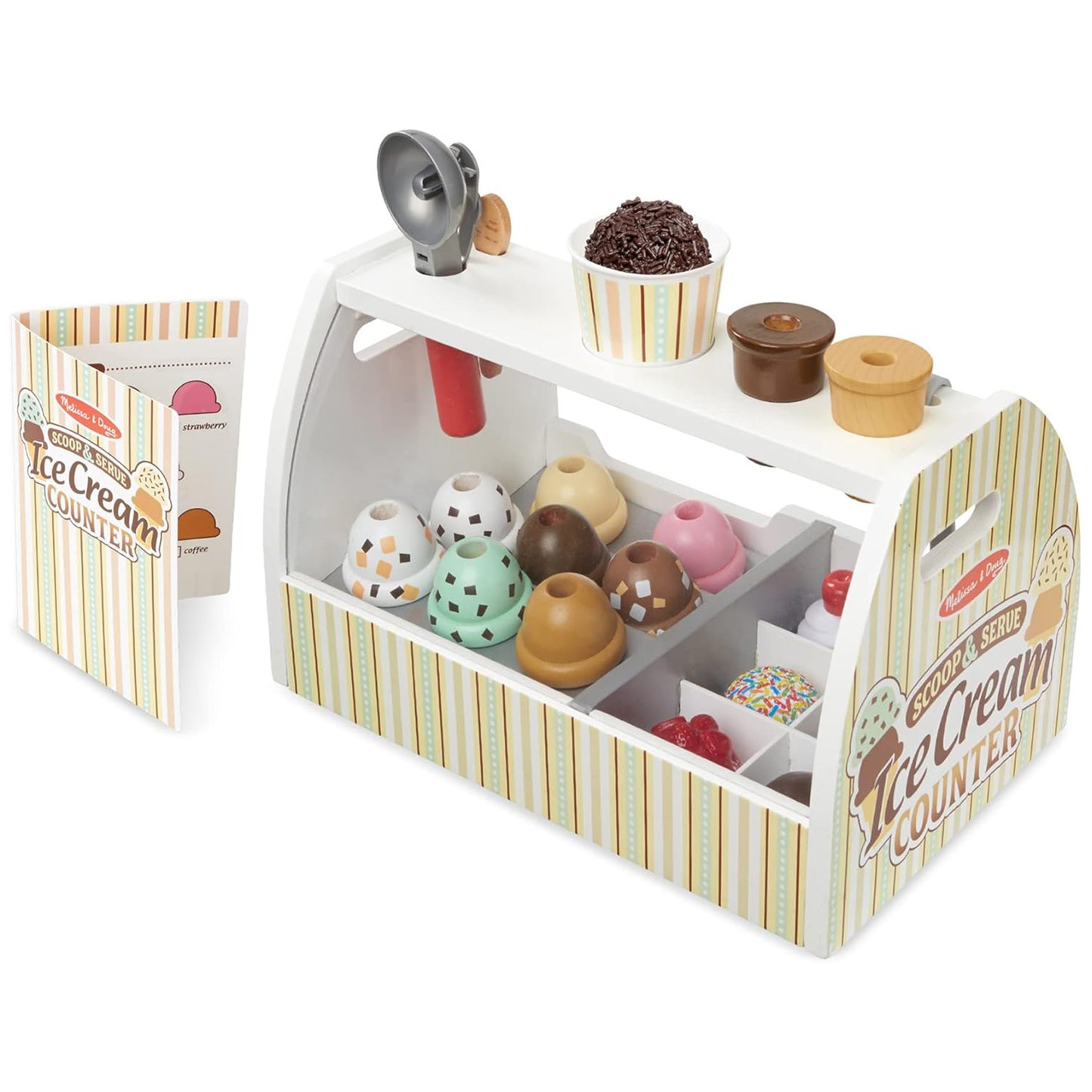 Melissa & Doug 멜리사앤더그 스쿱 앤 서브 아이스크림 카운터 28피스 원목 가상 아이스크림 가게 (3세 이상)