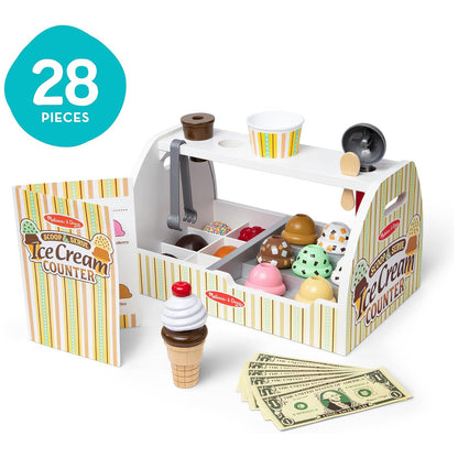 Melissa & Doug 멜리사앤더그 스쿱 앤 서브 아이스크림 카운터 28피스 원목 가상 아이스크림 가게 (3세 이상)