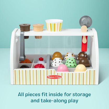 Melissa & Doug 멜리사앤더그 스쿱 앤 서브 아이스크림 카운터 28피스 원목 가상 아이스크림 가게 (3세 이상)