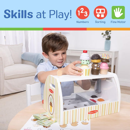 Melissa & Doug 멜리사앤더그 스쿱 앤 서브 아이스크림 카운터 28피스 원목 가상 아이스크림 가게 (3세 이상)