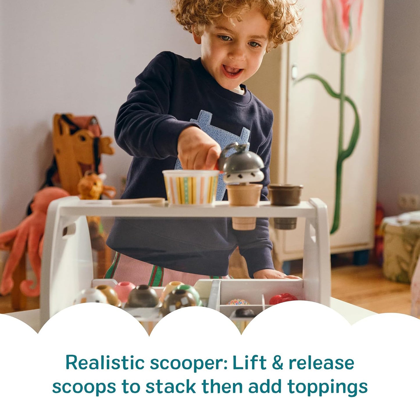 Melissa & Doug 멜리사앤더그 스쿱 앤 서브 아이스크림 카운터 28피스 원목 가상 아이스크림 가게 (3세 이상)