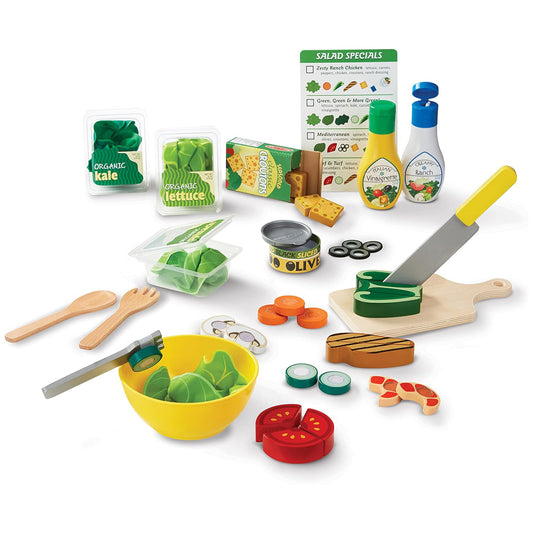 Melissa & Doug 멜리사앤더그 슬라이스 앤 토스 샐러드 세트 52피스 원목 가상 샐러드 (보울·집게·자르기 도구) (3세 이상)
