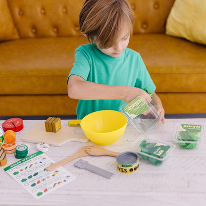 Melissa & Doug Slice & Toss Salad Set — 52-Piece Wooden Pretend Play Salad with Bowl, Tongs & Cutting Tools (Ages 3+)