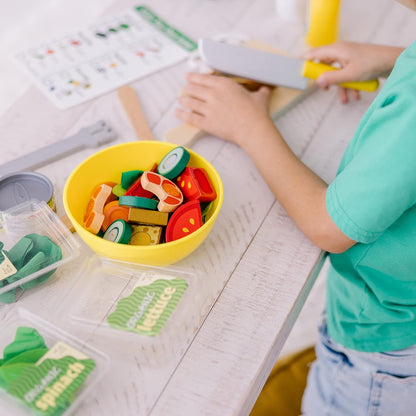 Melissa & Doug Slice & Toss Salad Set — 52-Piece Wooden Pretend Play Salad with Bowl, Tongs & Cutting Tools (Ages 3+)
