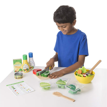Melissa & Doug Slice & Toss Salad Set — 52-Piece Wooden Pretend Play Salad with Bowl, Tongs & Cutting Tools (Ages 3+)