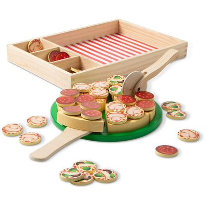 Melissa & Doug Wooden Pizza Party Play Set — 36 Self-Stick Toppings with Pizza, Cutter & Server (Ages 3+)