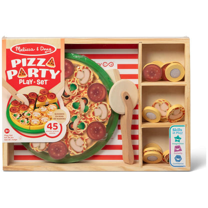 Melissa & Doug Wooden Pizza Party Play Set — 36 Self-Stick Toppings with Pizza, Cutter & Server (Ages 3+)