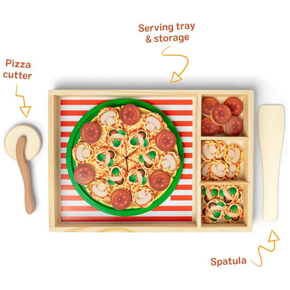 Melissa & Doug Wooden Pizza Party Play Set — 36 Self-Stick Toppings with Pizza, Cutter & Server (Ages 3+)
