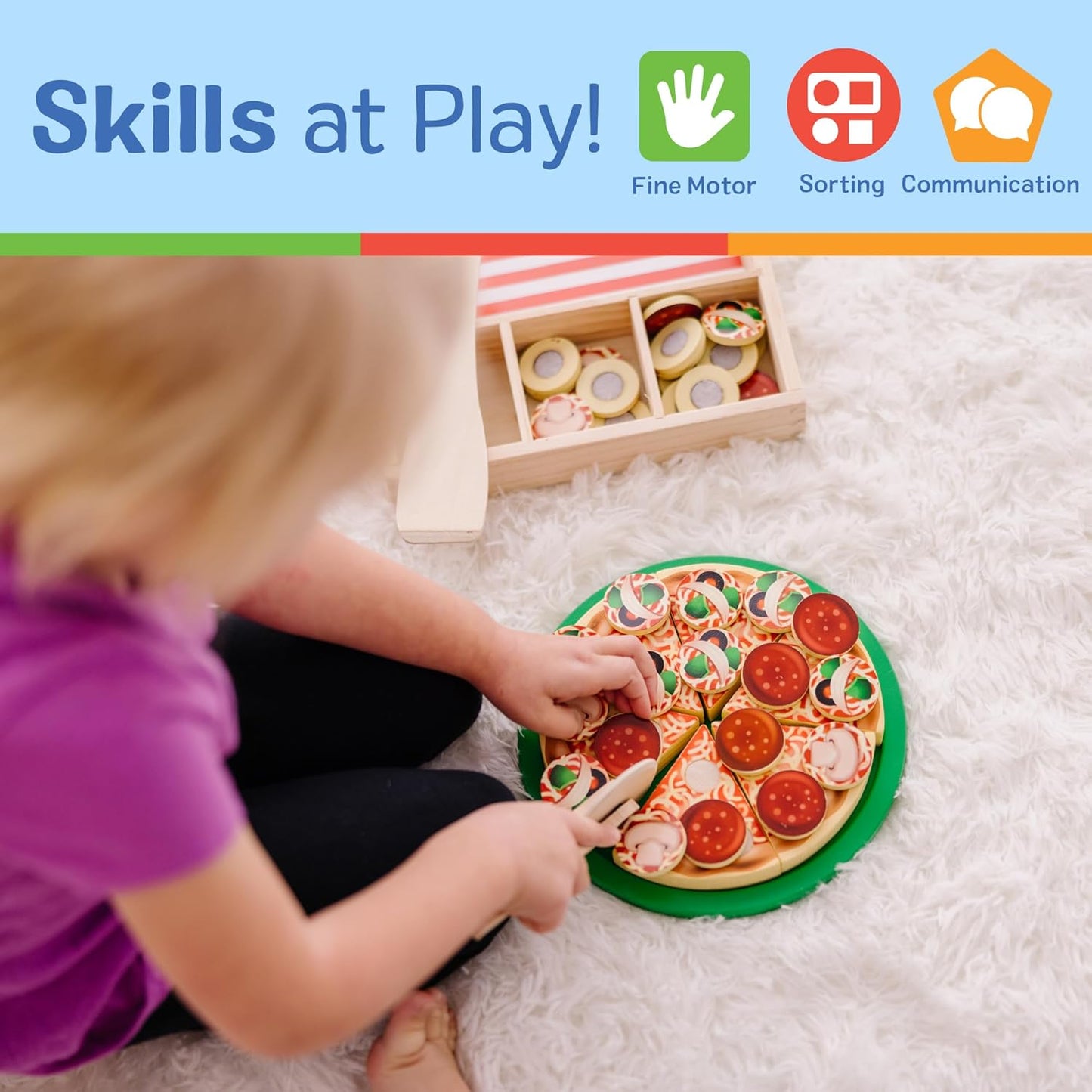 Melissa & Doug Wooden Pizza Party Play Set — 36 Self-Stick Toppings with Pizza, Cutter & Server (Ages 3+)