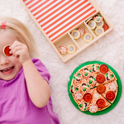 Melissa & Doug Wooden Pizza Party Play Set — 36 Self-Stick Toppings with Pizza, Cutter & Server (Ages 3+)