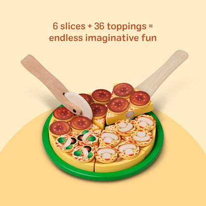 Melissa & Doug Wooden Pizza Party Play Set — 36 Self-Stick Toppings with Pizza, Cutter & Server (Ages 3+)