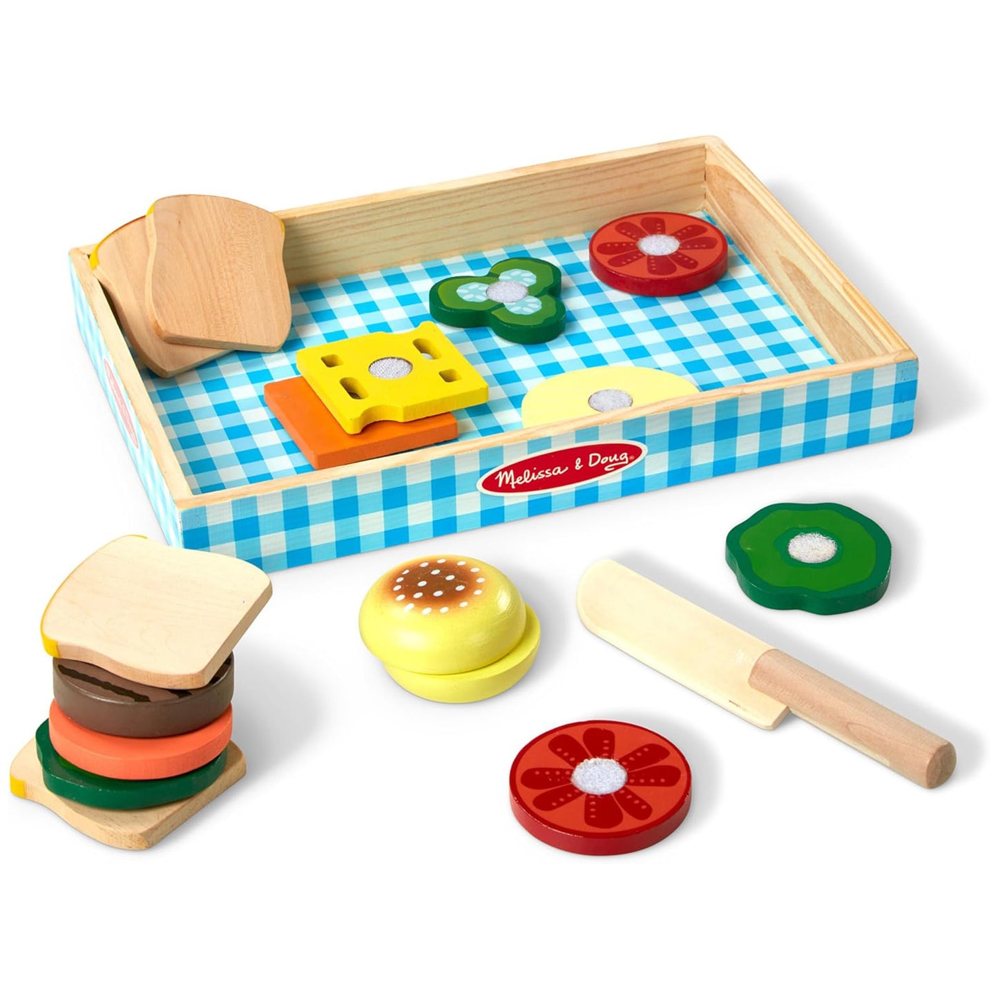 Melissa & Doug 멜리사앤더그 원목 샌드위치 메이킹 세트 빵·치즈·상추·토마토 스택형 (3세 이상)