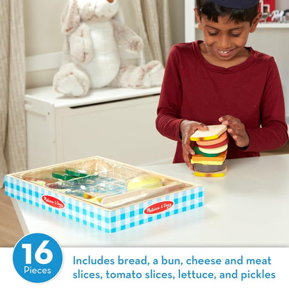 Melissa & Doug 멜리사앤더그 원목 샌드위치 메이킹 세트 빵·치즈·상추·토마토 스택형 (3세 이상)