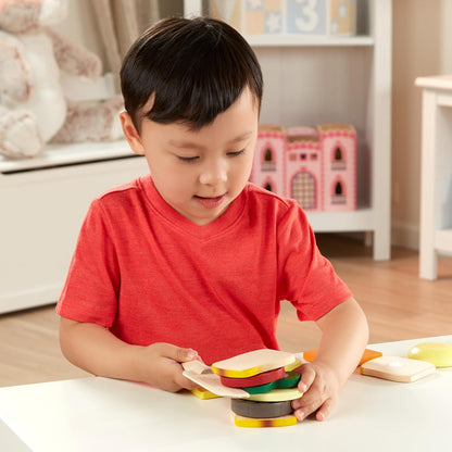 Melissa & Doug 멜리사앤더그 원목 샌드위치 메이킹 세트 빵·치즈·상추·토마토 스택형 (3세 이상)