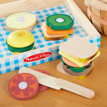Melissa & Doug 멜리사앤더그 원목 샌드위치 메이킹 세트 빵·치즈·상추·토마토 스택형 (3세 이상)