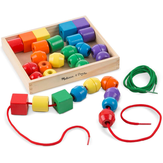 Melissa & Doug 멜리사 앤 더그 프라이머리 레이싱 비즈 — 원목 비즈 30개 + 끈 2개 (3세 이상)