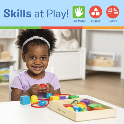 Melissa & Doug 멜리사 앤 더그 프라이머리 레이싱 비즈 — 원목 비즈 30개 + 끈 2개 (3세 이상)