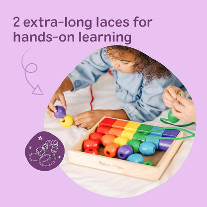 Melissa & Doug 멜리사 앤 더그 프라이머리 레이싱 비즈 — 원목 비즈 30개 + 끈 2개 (3세 이상)