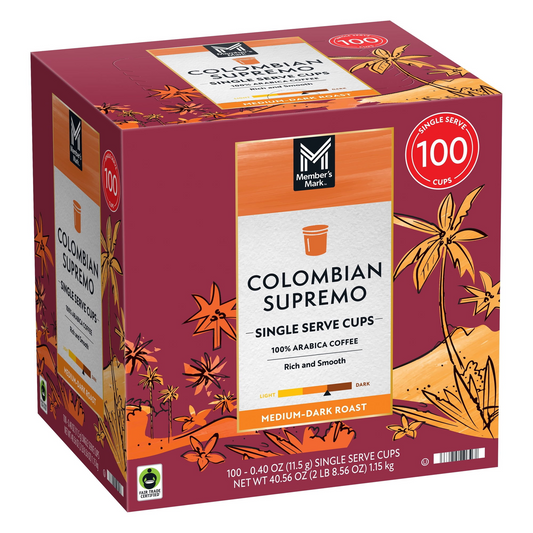 Member's Mark Colombian Supremo Medium-Dark Roast Pods (K-Cup) - 100 ct