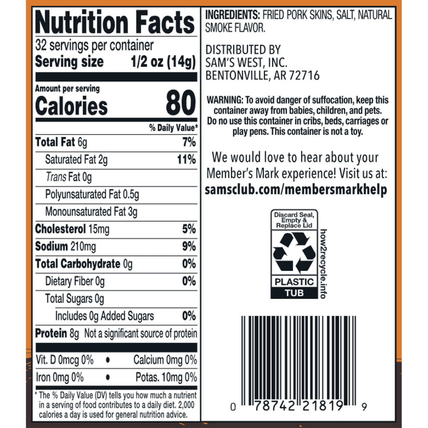 Member's Mark Original Fried Pork Rinds - 16 oz (454g)