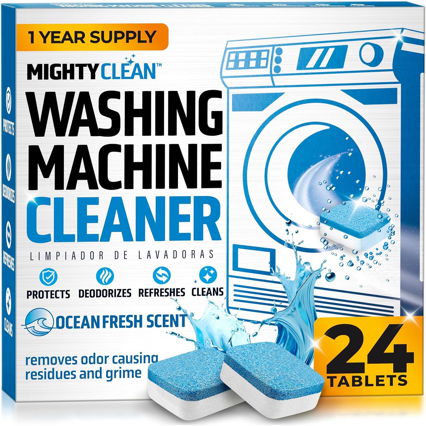 Mighty Clean Washing Machine Cleaner Tablets - 24 Tablets