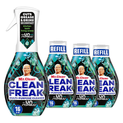 Mr. Clean - Clean Freak - Multi-Purpose Cleaner Starter Kit and Refill Bundle - Fresh Scent - 16 fl oz (473mL) × 4 Bottles