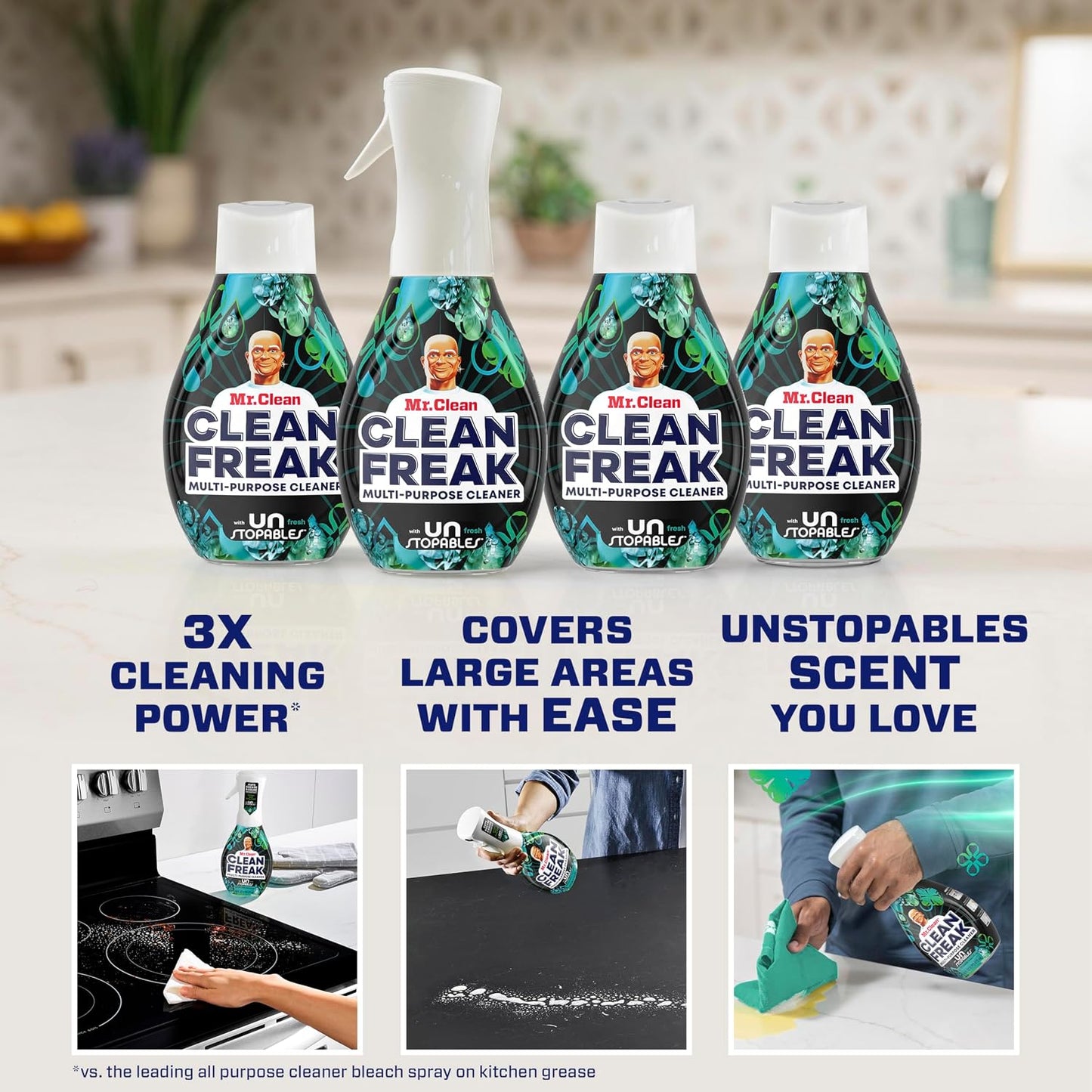 Mr. Clean - Clean Freak - Multi-Purpose Cleaner Starter Kit and Refill Bundle - Fresh Scent - 16 fl oz (473mL) × 4 Bottles