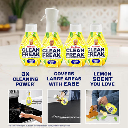 Mr. Clean - Clean Freak - Multi-Purpose Cleaner Starter Kit and Refill Bundle - Lemon - 16 fl oz (473mL) × 4 Bottles
