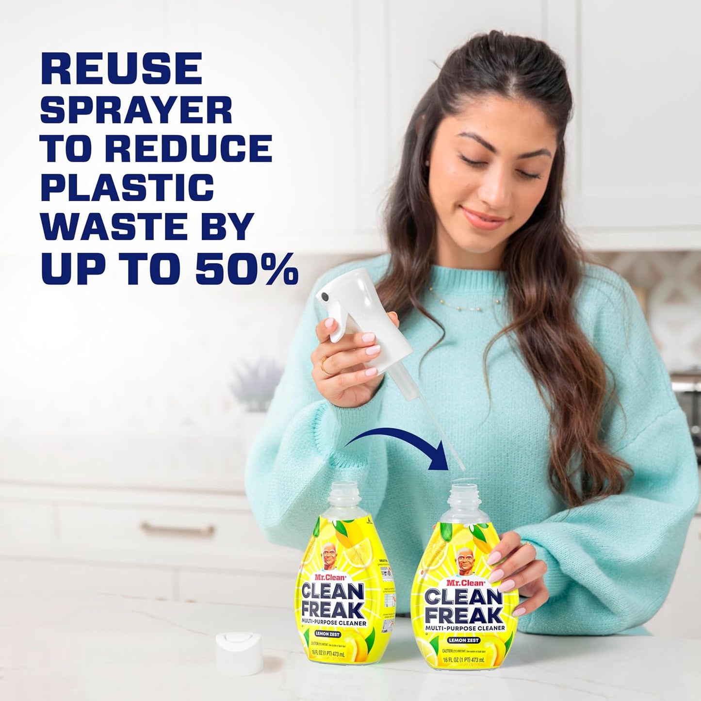 Mr. Clean - Clean Freak - Multi-Purpose Cleaner Starter Kit and Refill Bundle - Lemon - 16 fl oz (473mL) × 4 Bottles