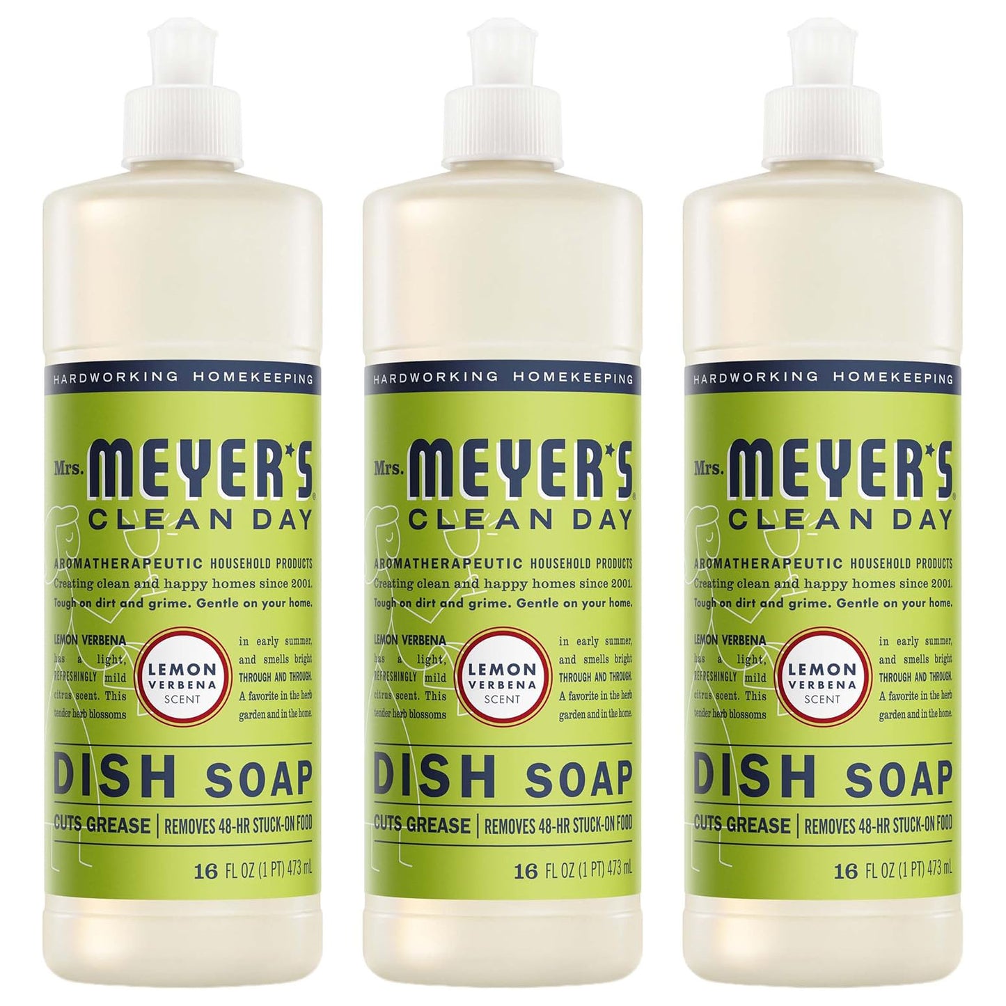 Mrs. Meyer's Clean Day Liquid Dish Soap - Lemon Verbena - 16 fl oz (473mL) × 3 Bottles