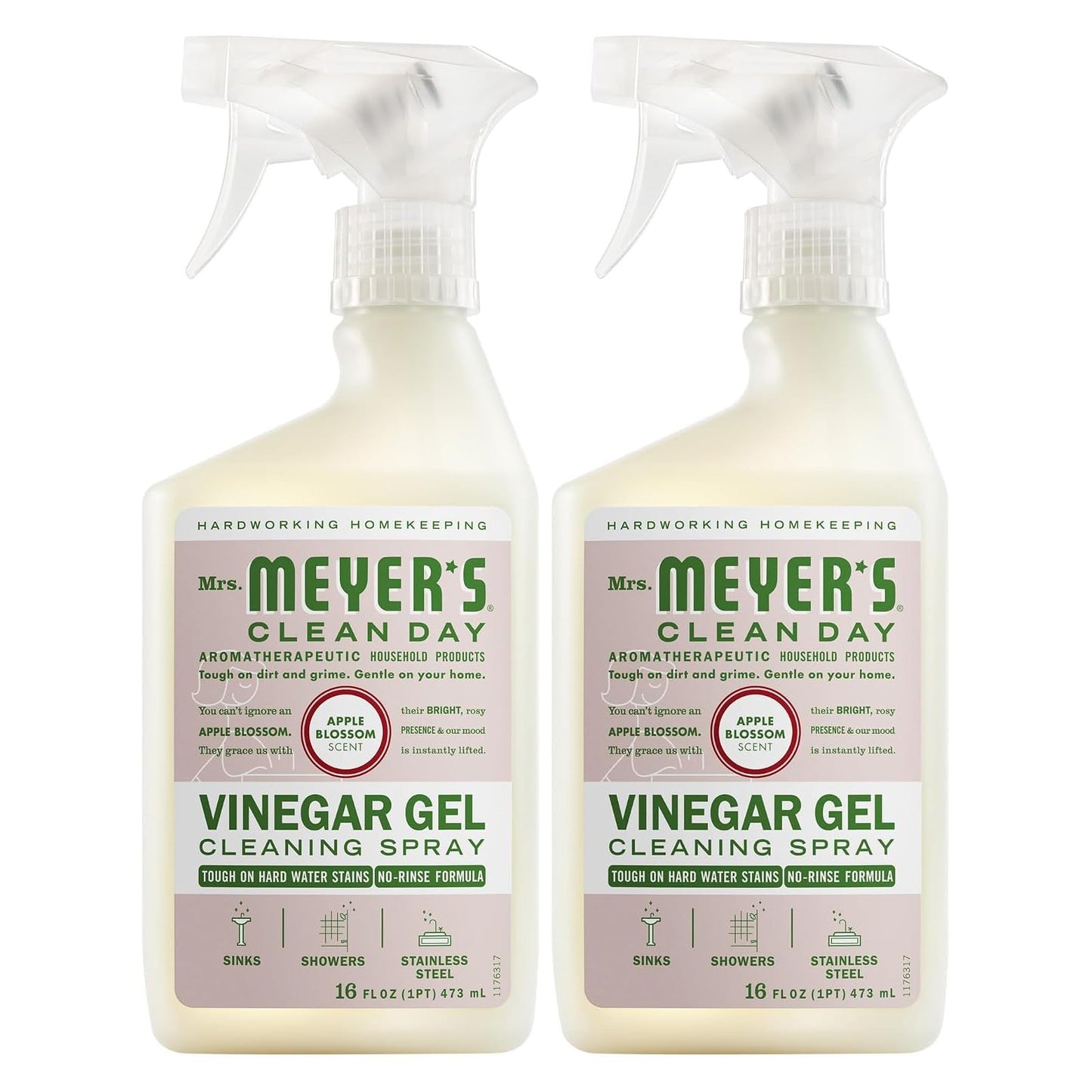 Mrs. Meyer's Clean Day Vinegar Gel Cleaning Spray - Apple Blossom - 16 fl oz (473mL) × 2 Bottles